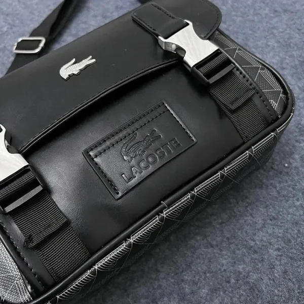 Lacoste Crocodile Logo Black Geometric Print Crossbody Bag - 1