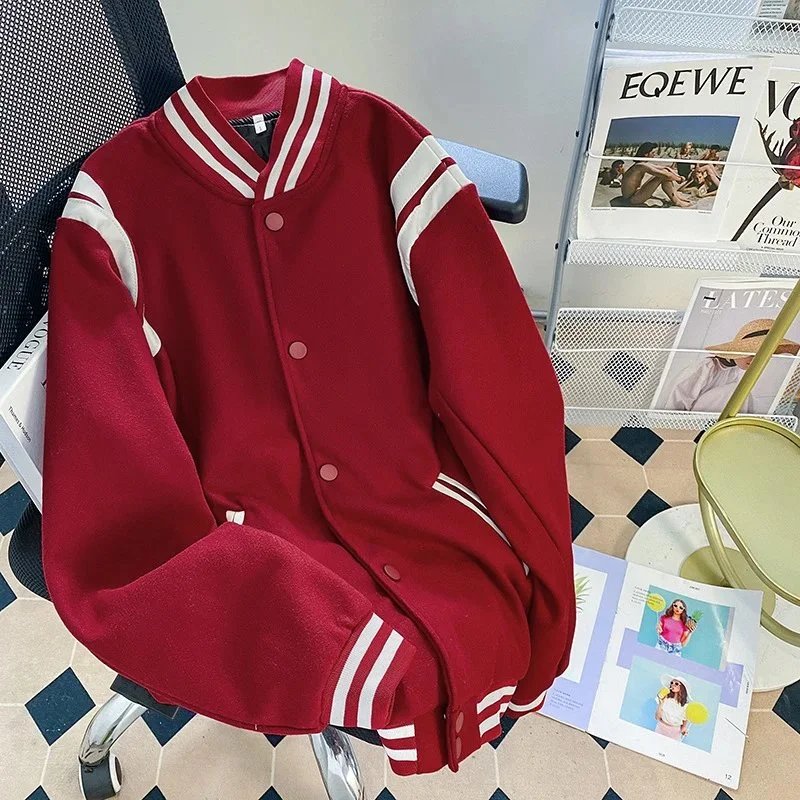 Varsity Jacket Burgundy with Cream Stripes Outerwear - 3