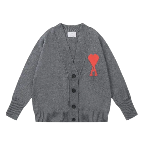 Ami Paris Heart Logo Red Cardigan - 5