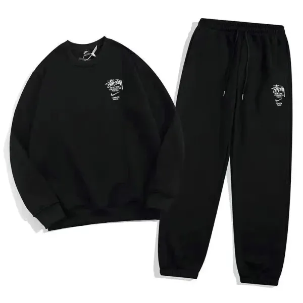 Stüssy x Nike Collaboration Black Crewneck Sweatshirt and Jogger Set - 1