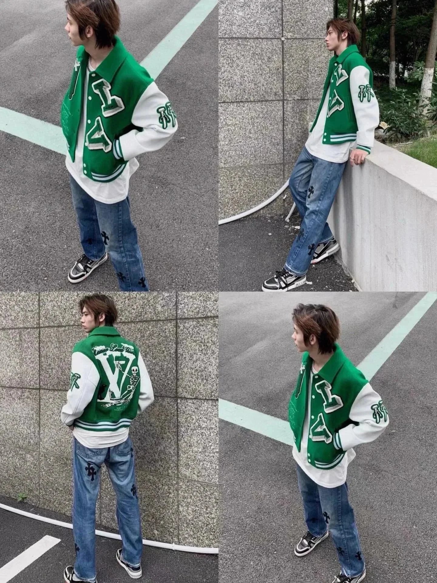Louis Vuitton x Virgil Abloh College Jacket Army Green Monogram Sleeve Varsity Jacket - 11