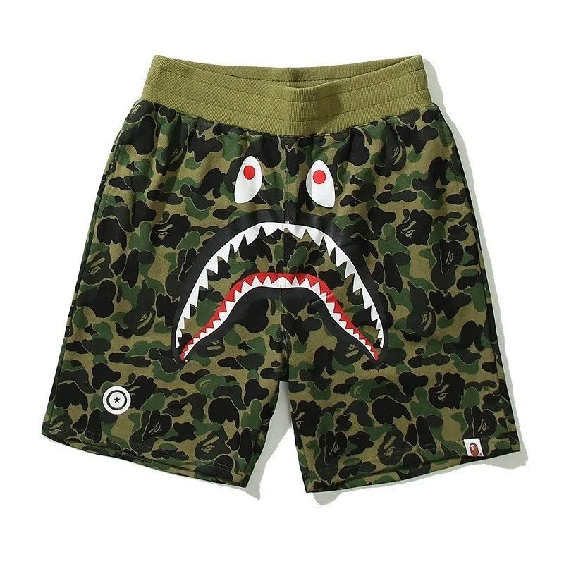 A Bathing Ape Shark Camo Split Shorts Black/Army Green - 5