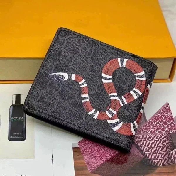 Gucci Kingsnake Print GG Marmont Short Wallet Black
