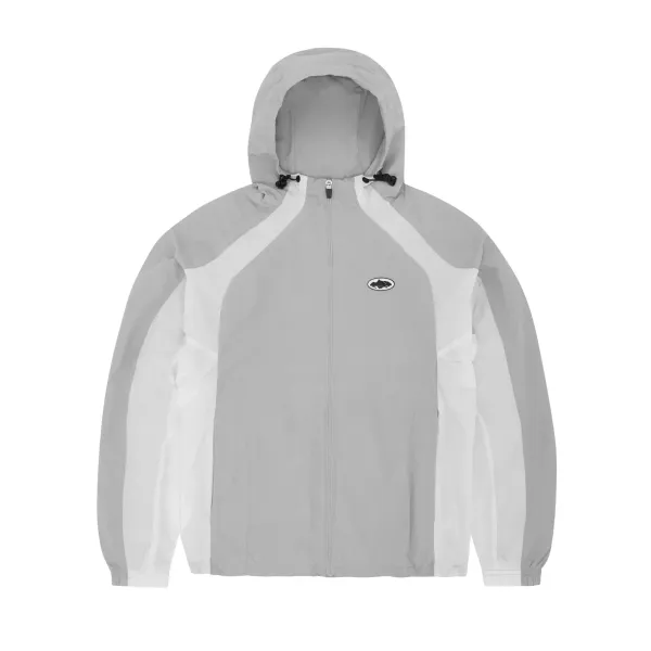 Stone Island Windbreaker Gray and White Color-Block Hooded Jacket - 1