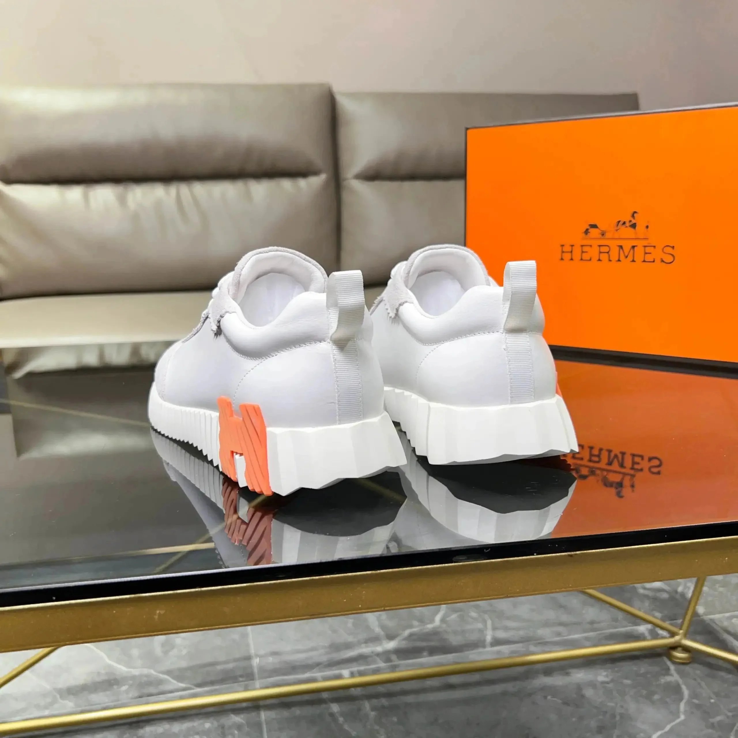 Hermès H-Code Sneakers White and Brown Mesh Sneakers - 8