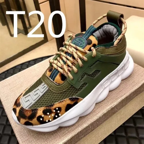 Versace Chain Reaction Leopard Print Olive Green Chunky Sneakers - 1