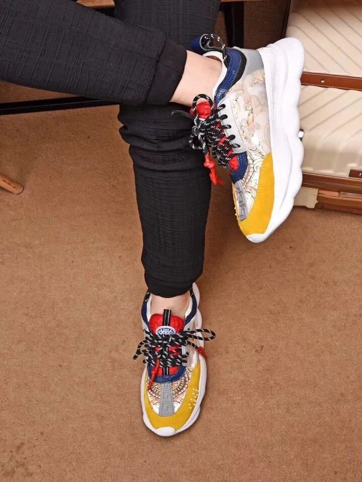 Versace Chain Reaction Leopard Print Red Lace Chunky Sneakers - 4