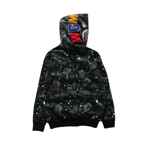 A Bathing Ape Space Camo Shark Hoodie Black - 1