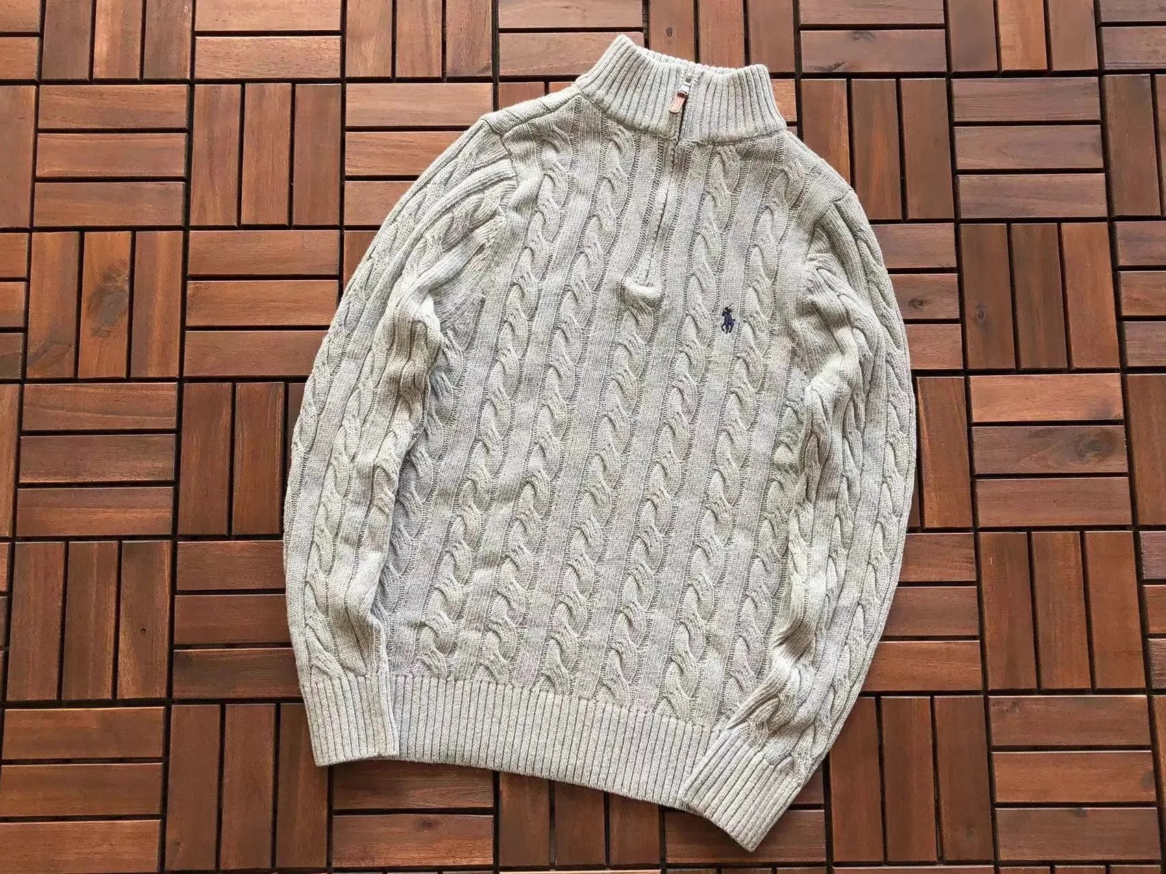 Ralph Lauren Cable Knit Half-Zip Sweater Beige - 1