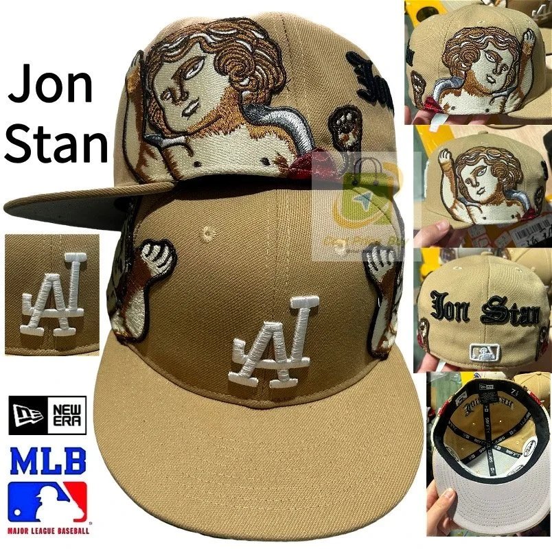 New Era x Jon Stan LA Dodgers Custom Embroidered Baseball Cap Beige - 1