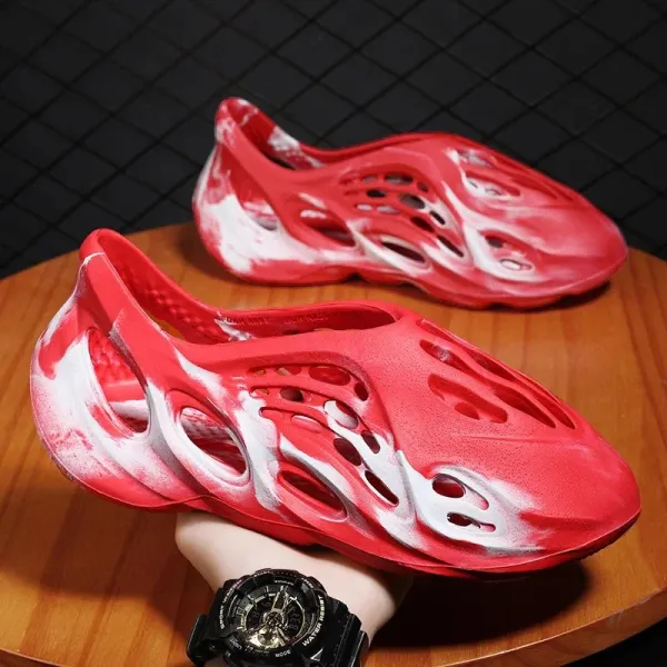 Yeezy Foam Runner Red and White Marbled Casual Shoes - 1