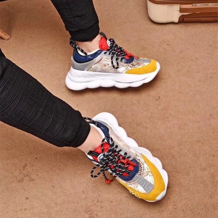 Versace Chain Reaction Leopard Print Red Lace Chunky Sneakers - 3