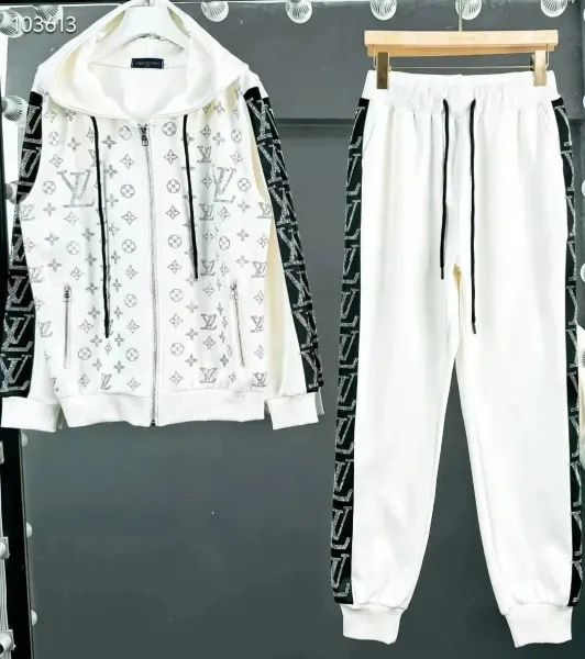 Louis Vuitton Monogram Crystal-Embellished Hoodie and Sweatpants Set White - 1