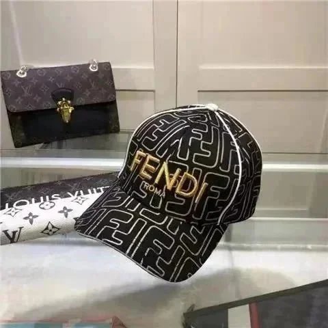 Fendi FF Logo Print Black Baseball Cap - 1