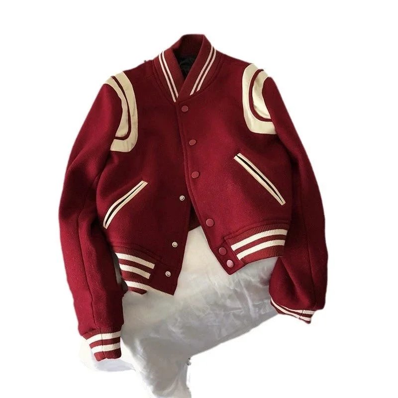 Varsity Jacket Burgundy with Cream Stripes Outerwear - 6