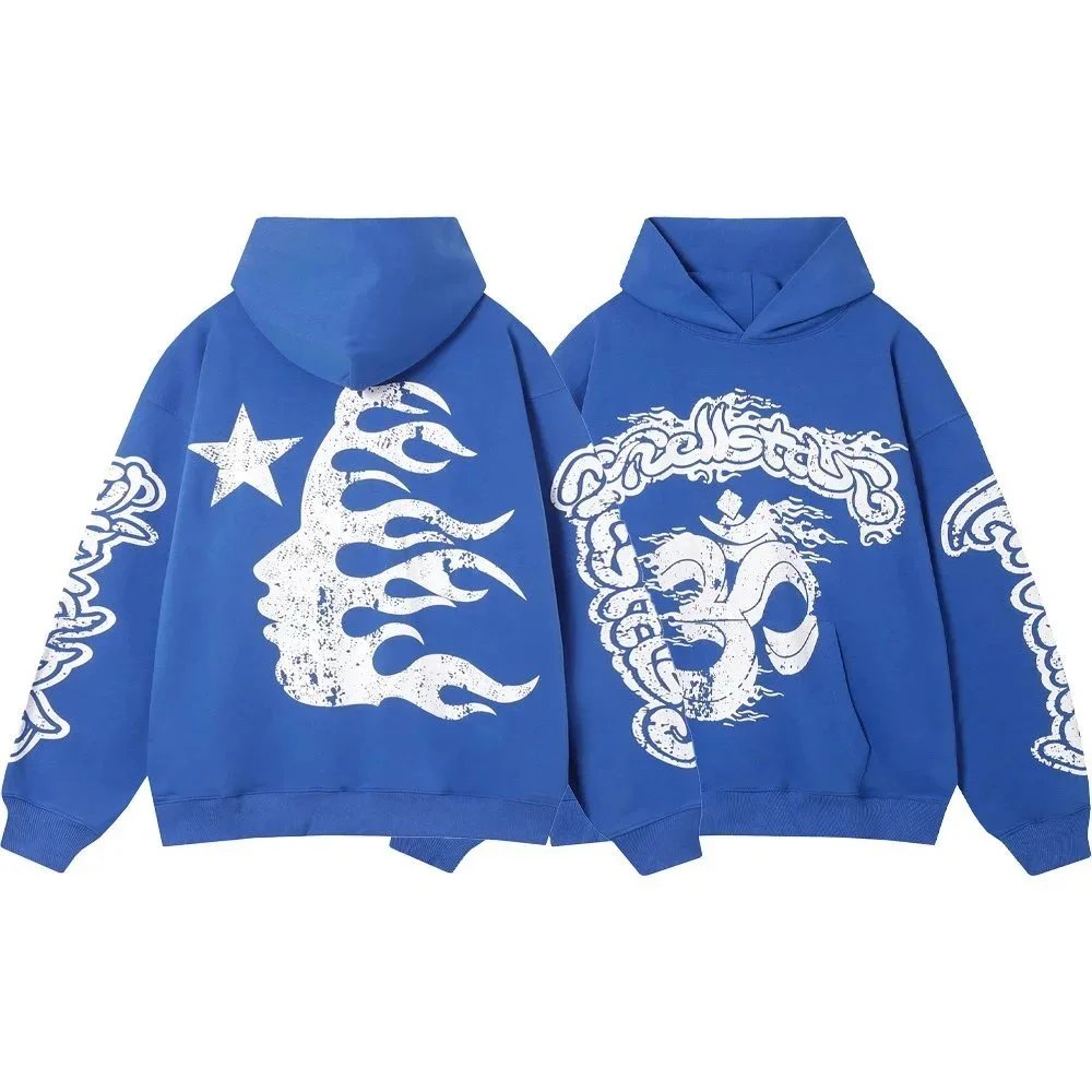 Saint Tears Flame Face & Om Symbol Hoodie Blue - 1