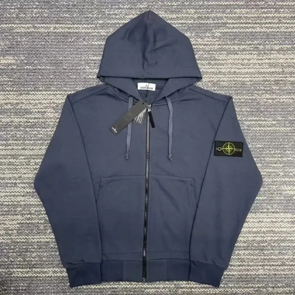 Stone Island Compass Patch Zip-Up Hoodie Navy - 1