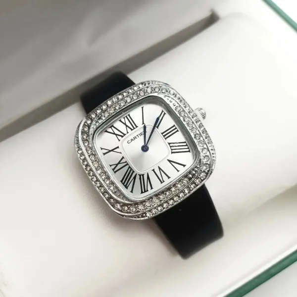 Cartier La Dona Quartz Watch Silver Dial Black Leather Strap Watch - 1