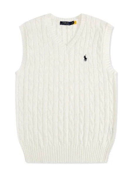 Polo Ralph Lauren Cable Knit V-Neck Vest White - 1