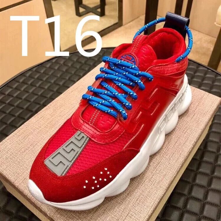 Versace Chain Reaction Red and Blue Chunky Sneakers - 1