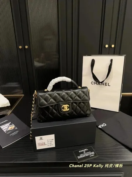 Chanel 25P Kelly Black Quilted Lambskin Handbag - 1