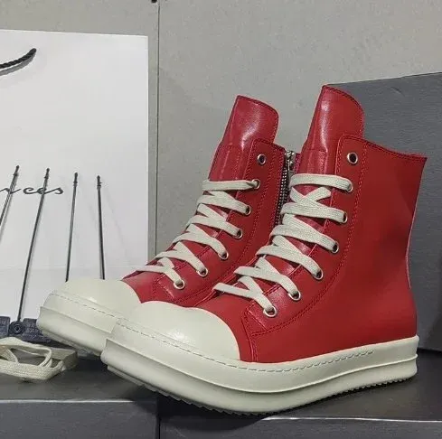 Rick Owens DRKSHDW Red Leather High-Top Sneakers - 1
