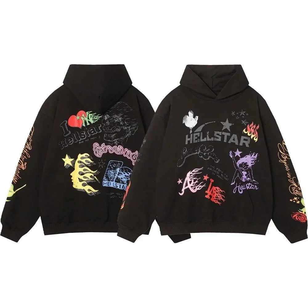 Hellstar Graphic Print Oversized Hoodie Black - 1
