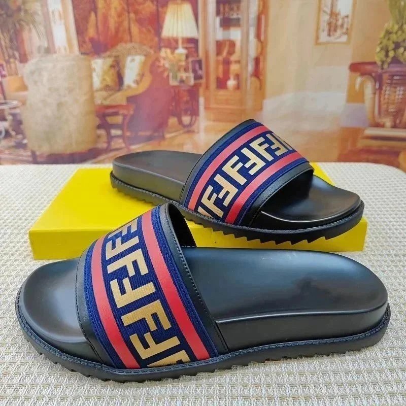 Fendi FF Logo Slide Sandals Black and White - 9