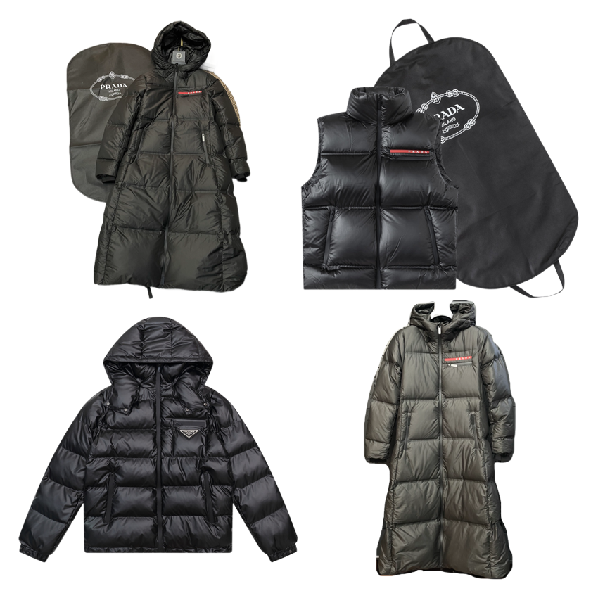Prada Re-Nylon Hooded Puffer Down Jacket Black