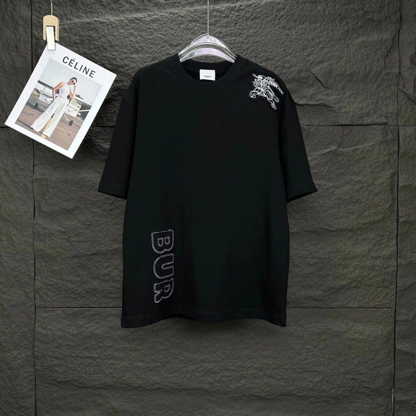 Burberry Equestrian Knight Embroidered Black T-Shirt - 1