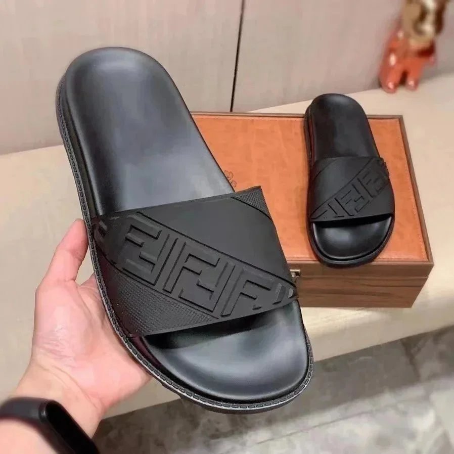 Fendi FF Logo Slide Sandals Black and White - 8