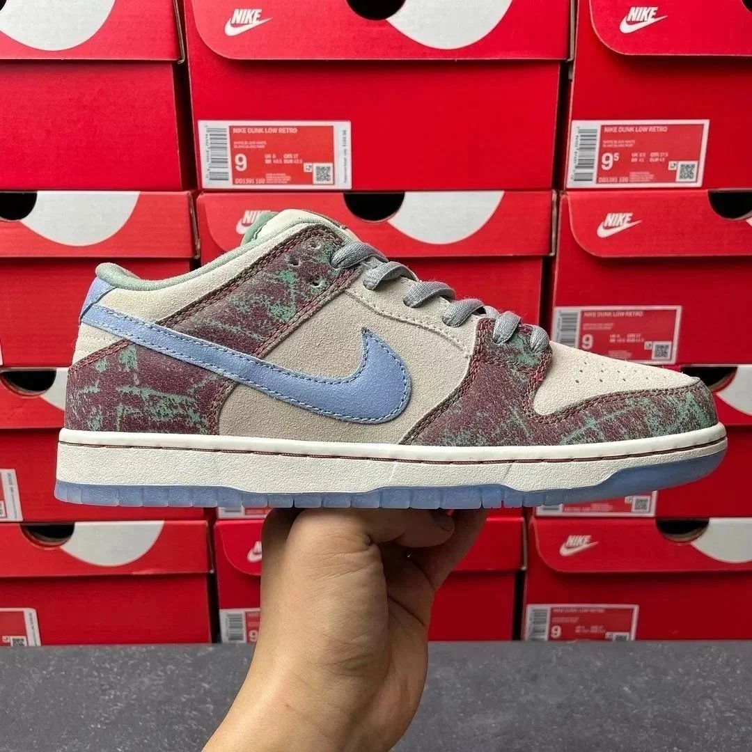 Nike Dunk Low Retro White/Blue Suede Sneakers - 8