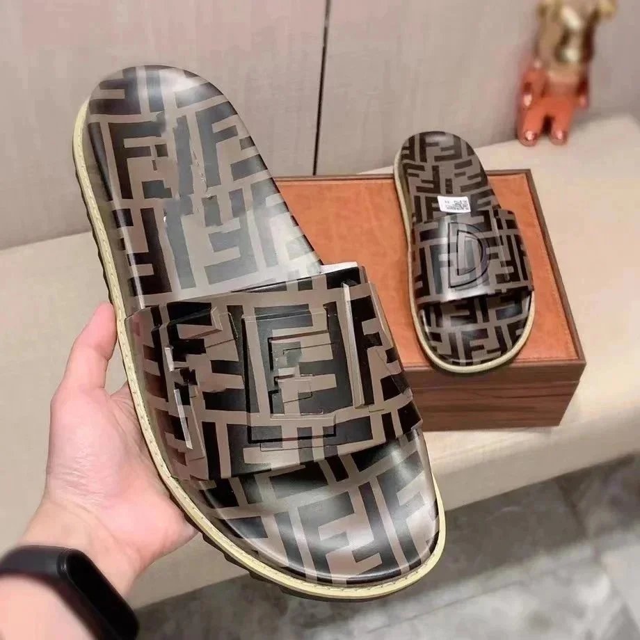 Fendi FF Logo Slide Sandals Black and White - 3