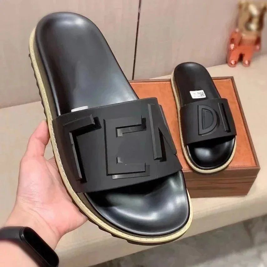 Fendi FF Logo Slide Sandals Black and White - 4