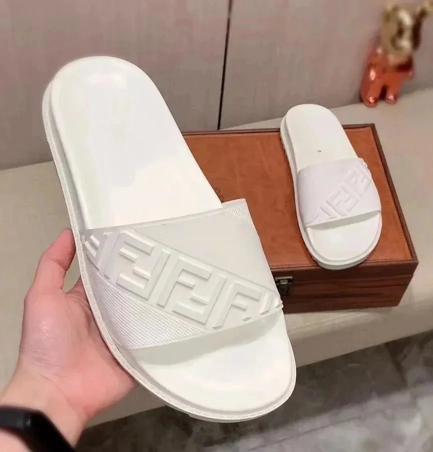 Fendi FF Logo Slide Sandals Black and White - 7