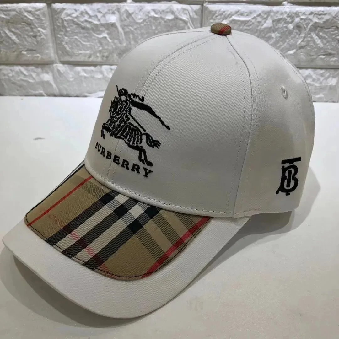Burberry Equestrian Knight Baseball Cap Beige-White Plaid - 1
