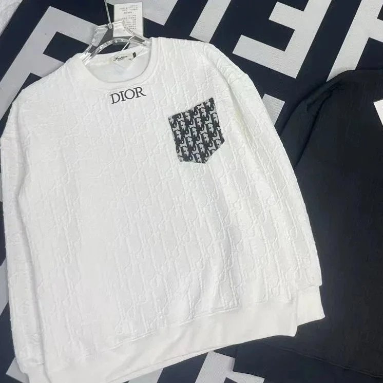 Dior Oblique Pocket Embossed Sweatshirt White Hoodie - 1
