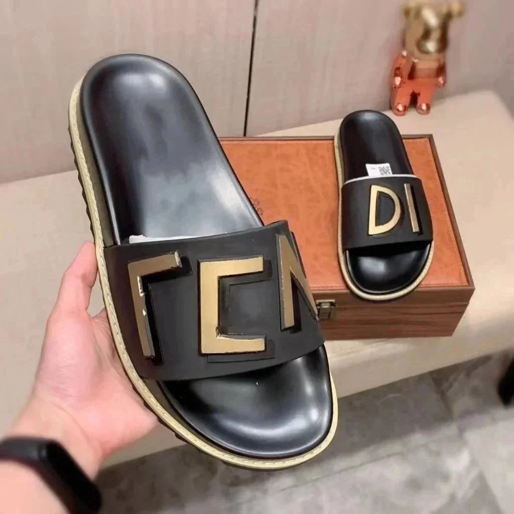 Fendi FF Logo Slide Sandals Black and White - 5