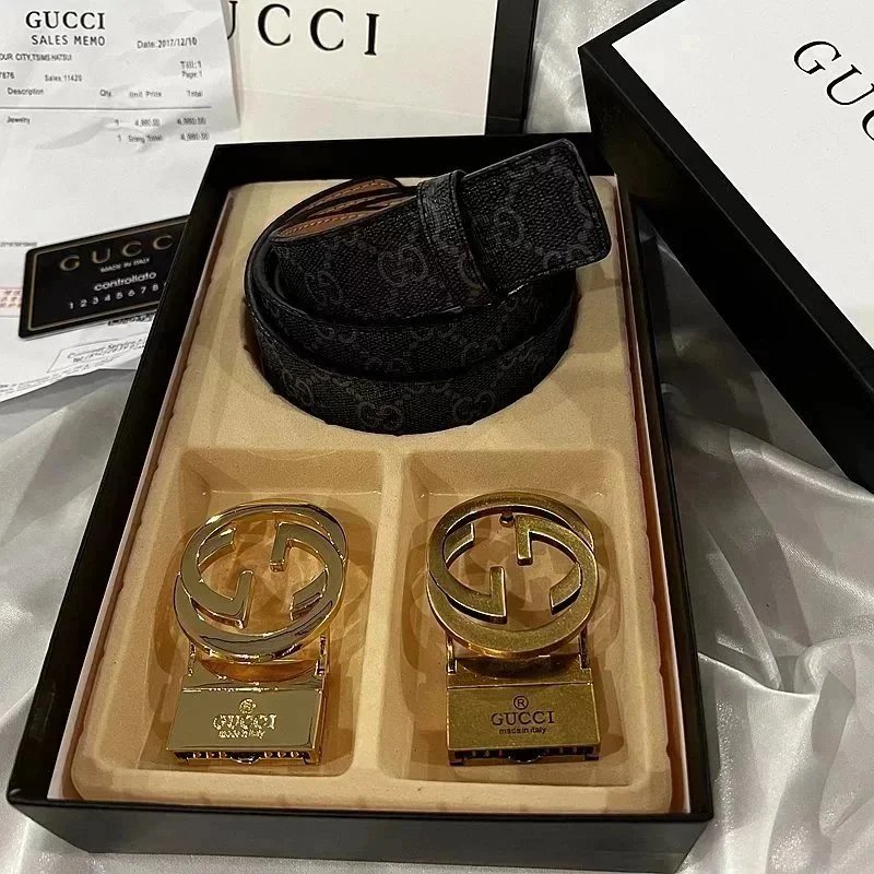 Gucci Interlocking G Belt with Reversible Buckles Black Leather Belt