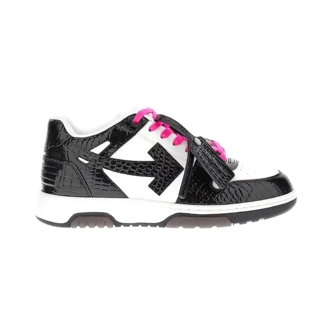 Off-White Arrow Low Black Croc-Embossed White Pink Sneakers - 1