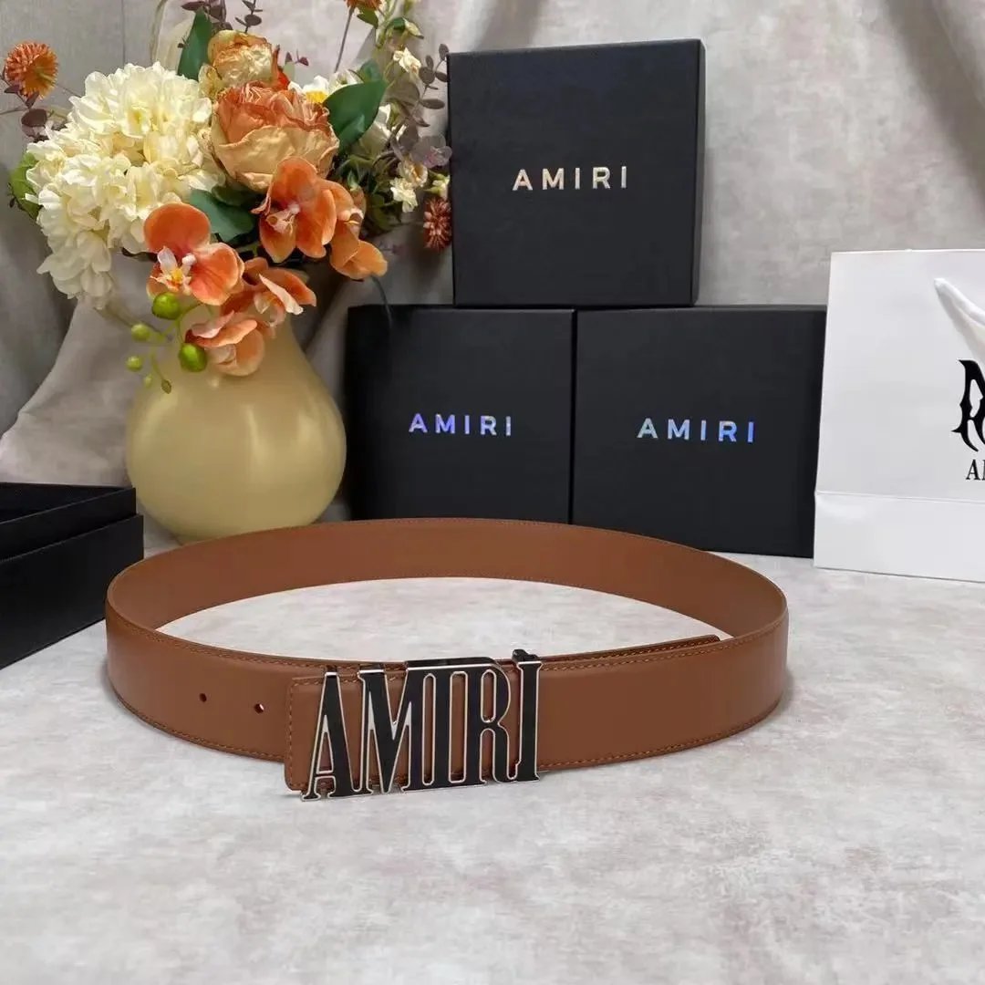 Amiri Logo Buckle Leather Belt Tan - 1