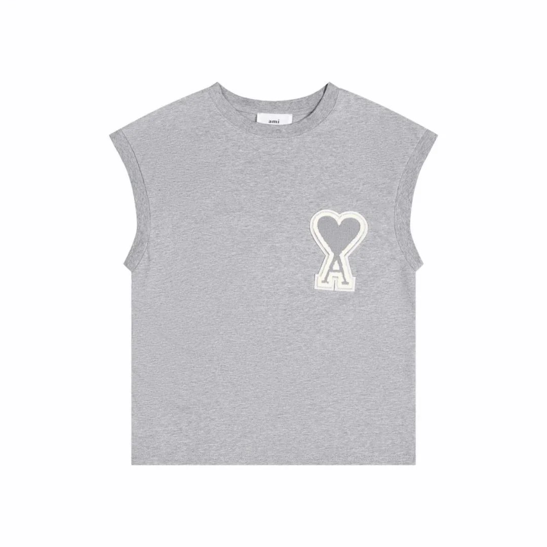 Ami Paris Heart Logo Sleeveless T-Shirt White - 6
