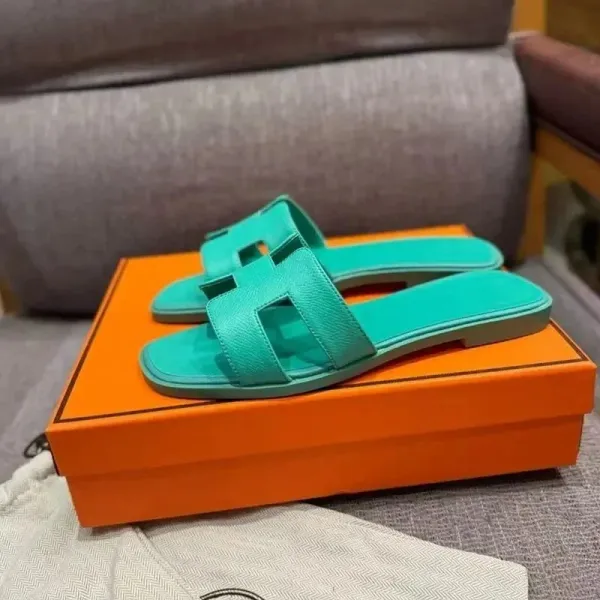 Hermès Oran Slide Sandals Turquoise Slippers - 1
