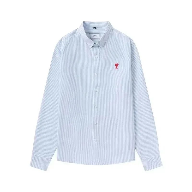 Ami Paris Striped Cotton Shirt Beige - 3