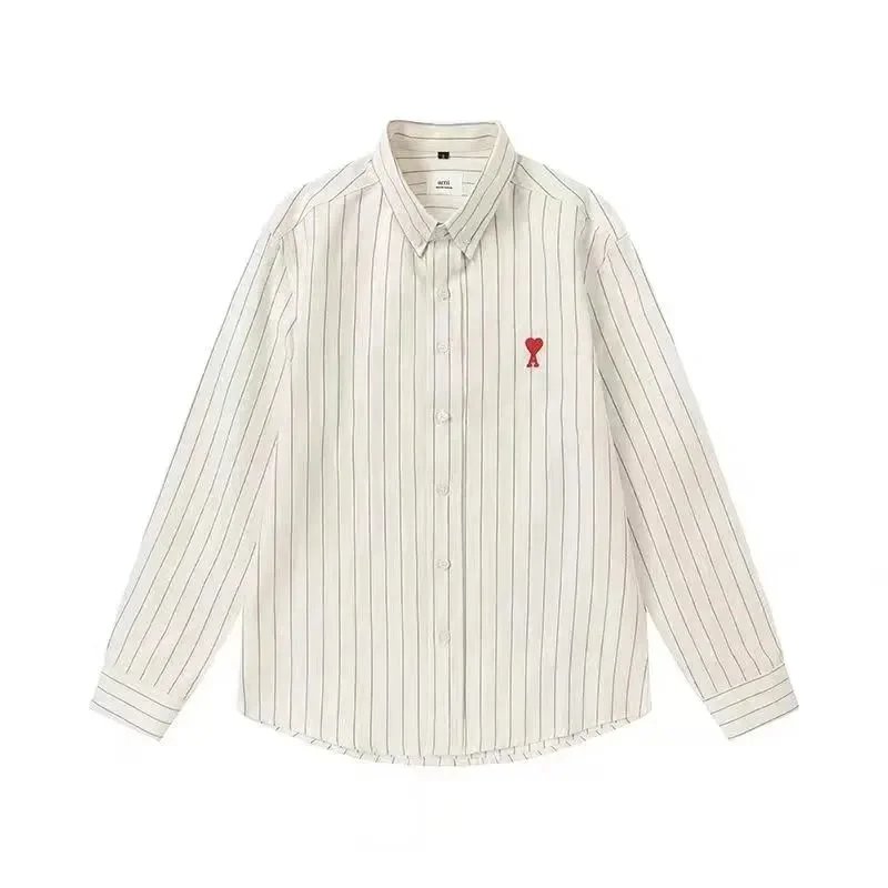 Ami Paris Striped Cotton Shirt Beige - 10