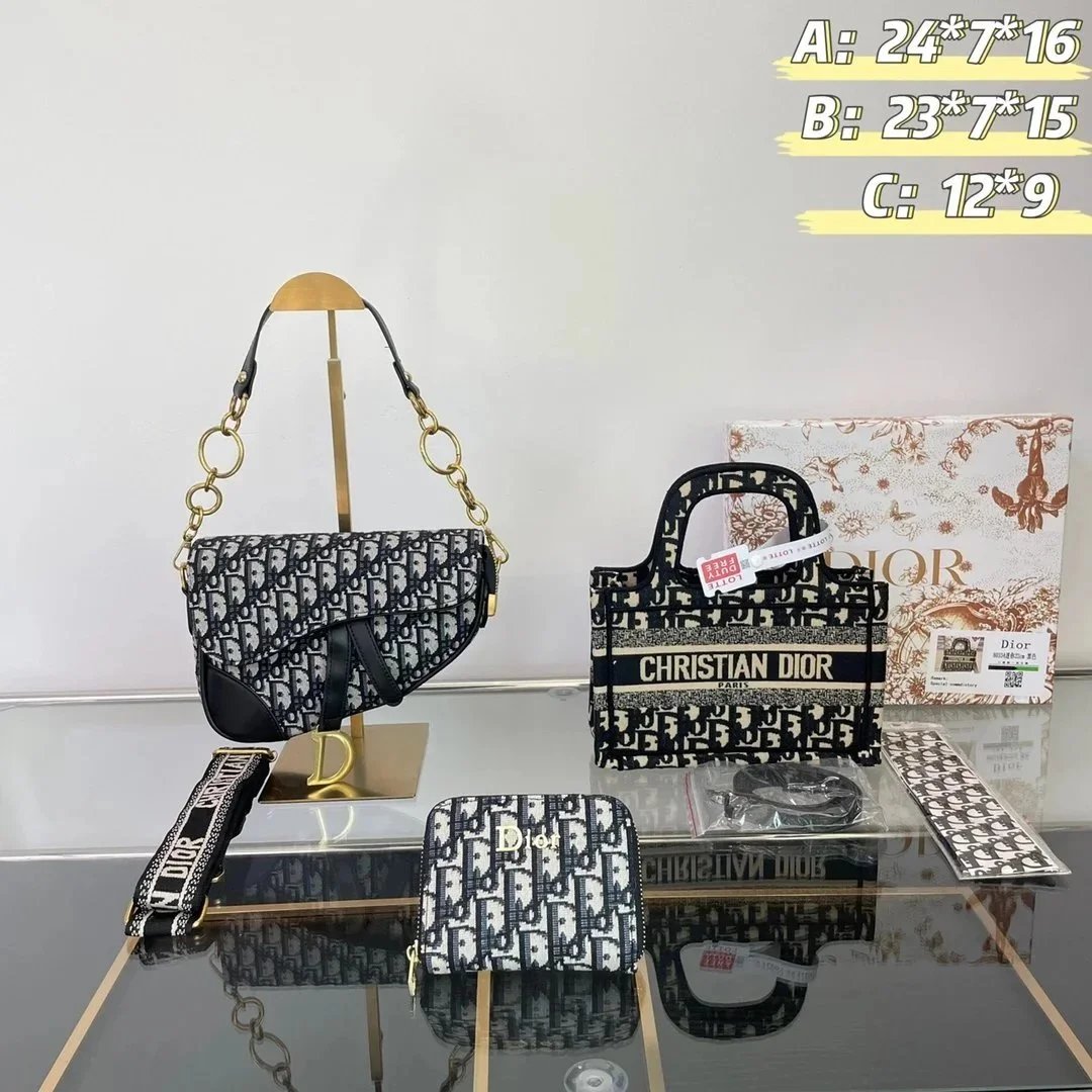Dior Lady Dior Oblique Saddle Bag Black and White Canvas Crossbody Bag - 1