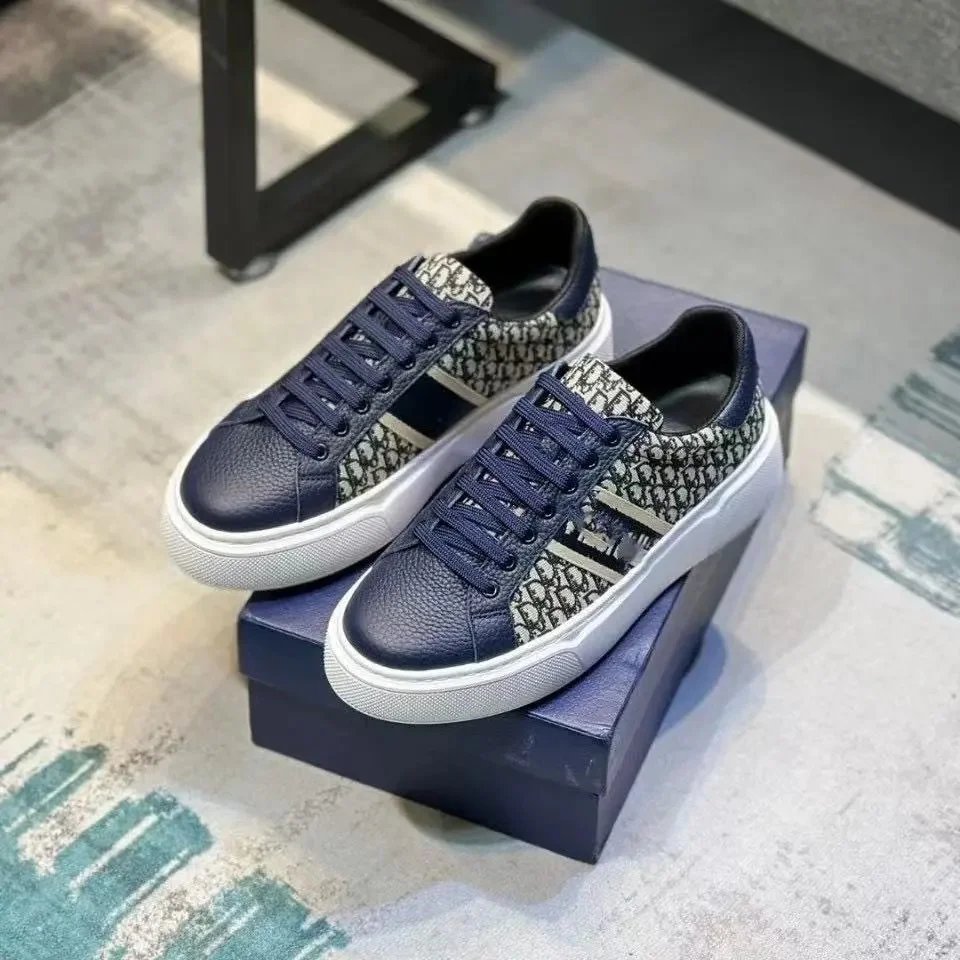 Dior B23 Oblique Print Navy and Beige Sneakers - 1