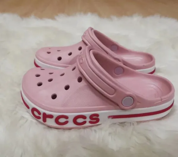 Crocs Classic Clog Pink with Red Logo Sideband Casual Shoes - 1