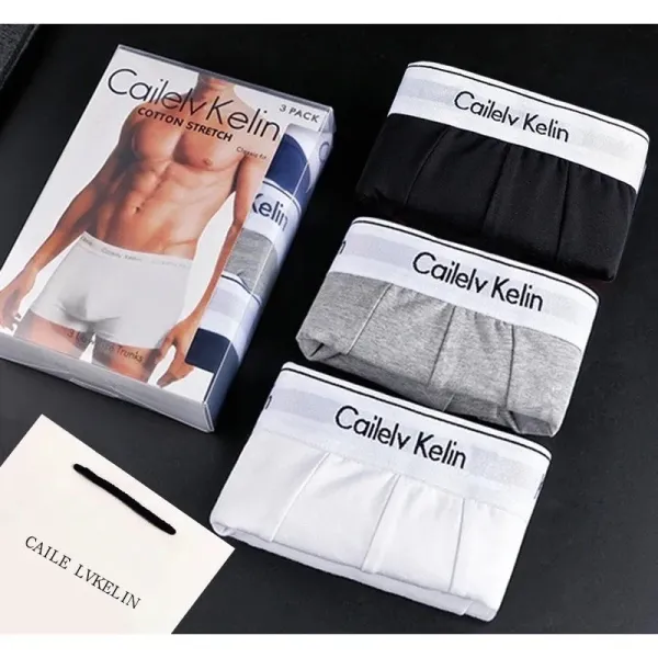 Cailelv Kelin Cotton Stretch Classic Trunks Black Gray White Underwear - 1