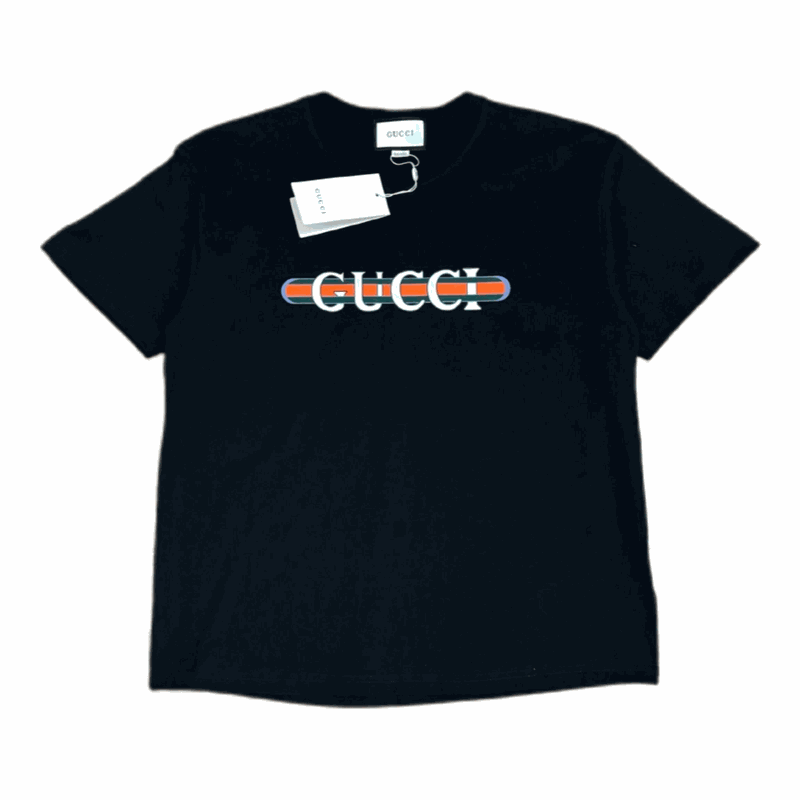 Gucci Logo Print Cotton T-Shirt Black